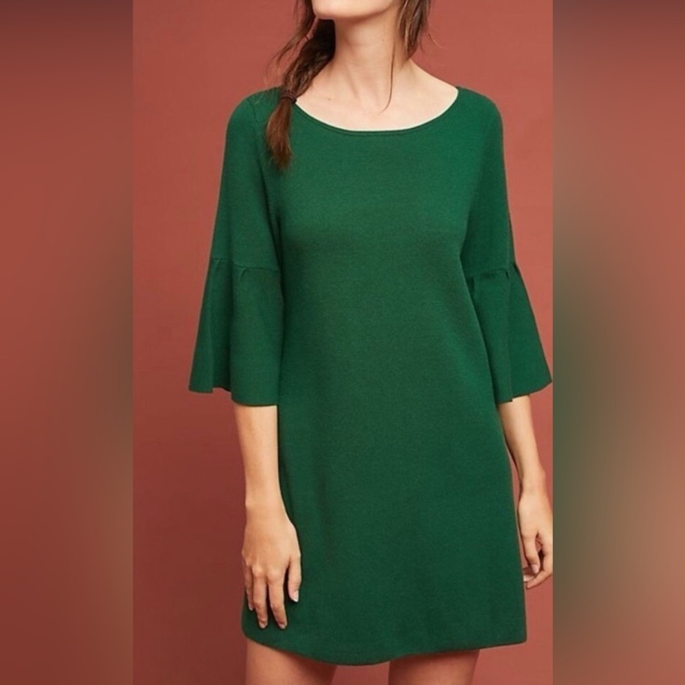 Anthropologie Moth Green Bell Sleeve Sweater Dress Large